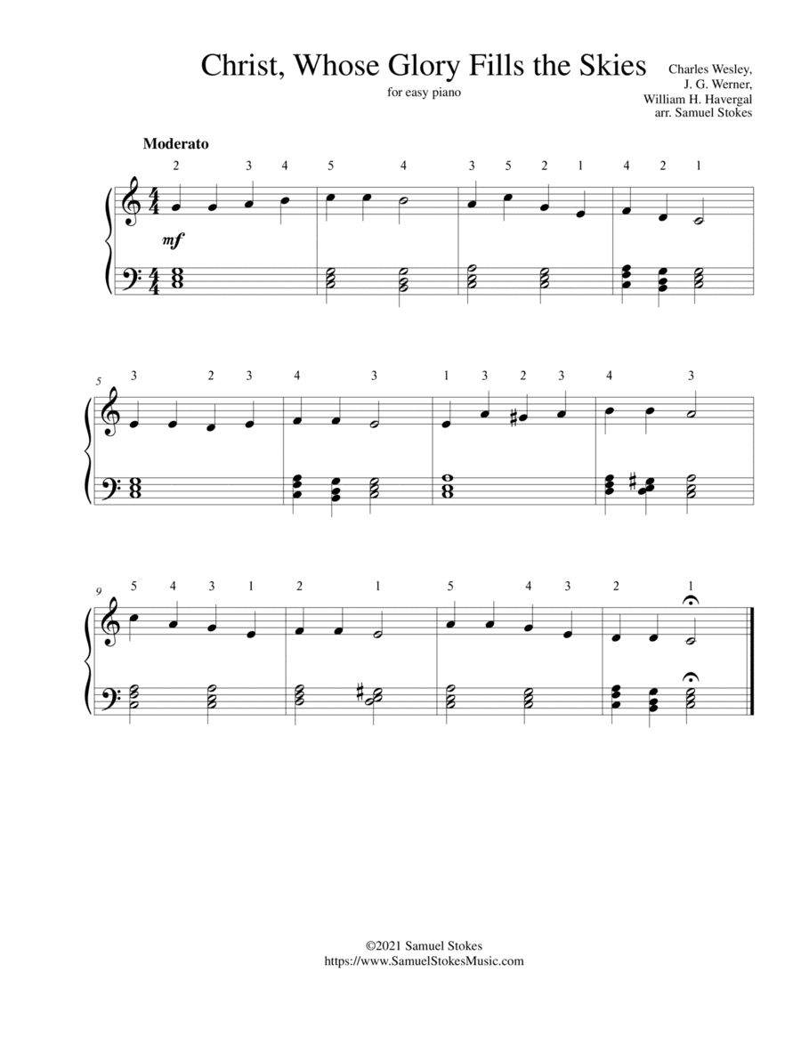 Christ, Whose Glory Fills the Skies - for easy piano (arr. Samuel Stokes)