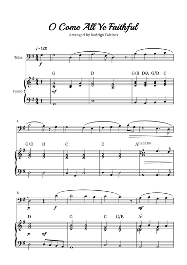 O Come All Ye Faithful (for tuba and piano accompaniment) (arr. Rodrigo Faleiros)