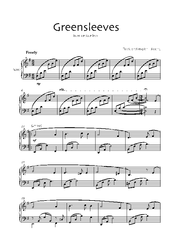 Greensleeves (Piano solo) (arr. Robin Hood Editions)