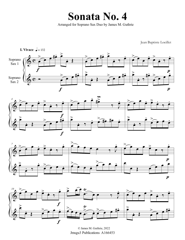 Loeillet: Sonata No. 4 for Soprano Sax Duo (arr. James M. Guthrie)