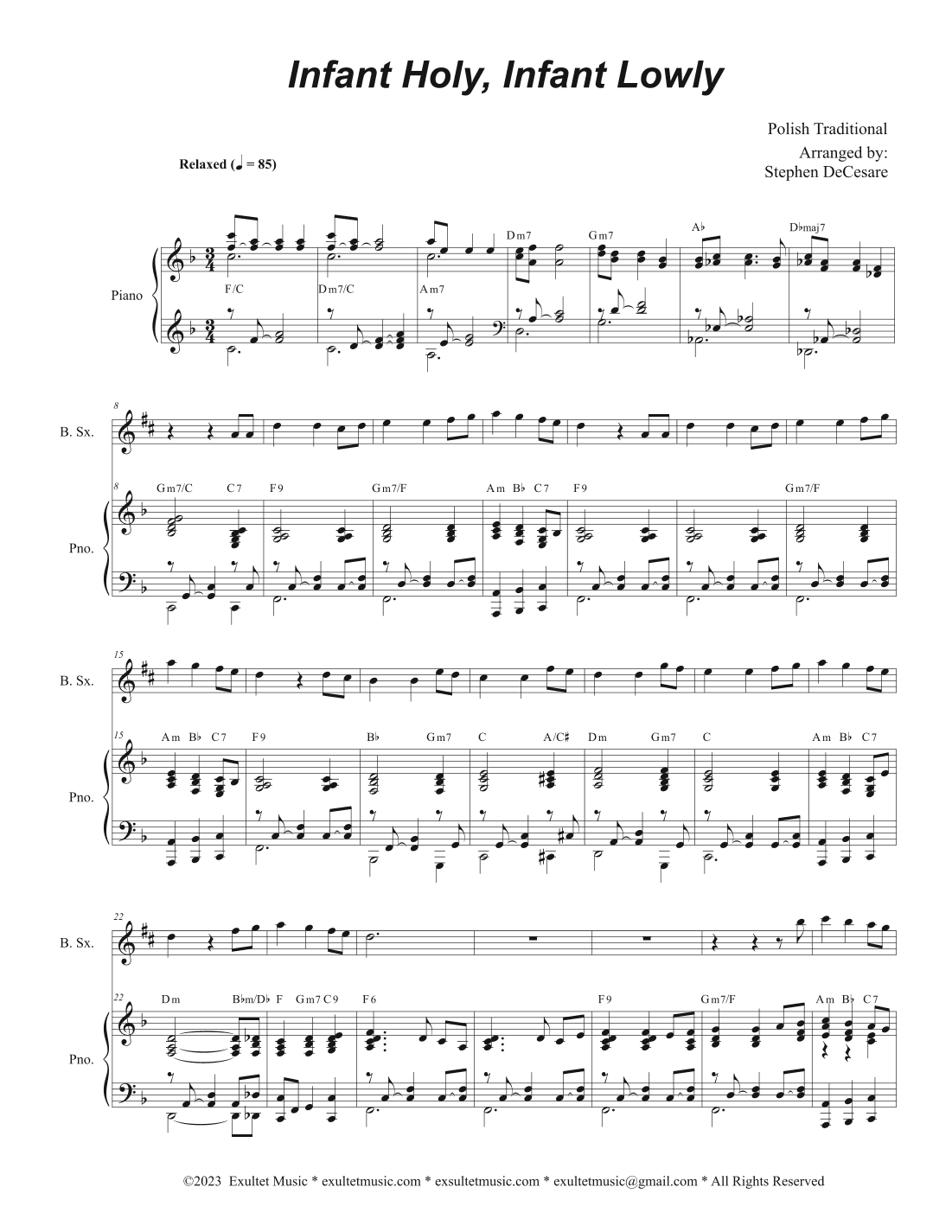 Infant Holy, Infant Lowly (Baritone Saxophone and Piano) (arr. Stephen DeCesare)