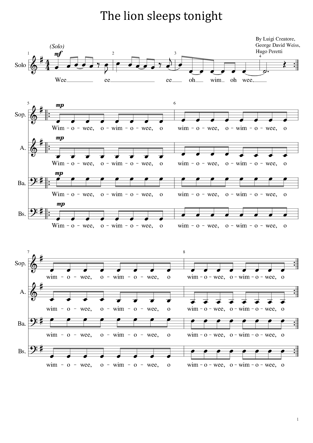 The Lion Sleeps Tonight (arr. poon)