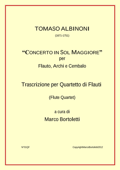 Flute Quartet from "Concerto in G Major" for Flute, Strings and Harpsichord by Tomaso Albinoni (1671 (arr. Marco Bortoletti)