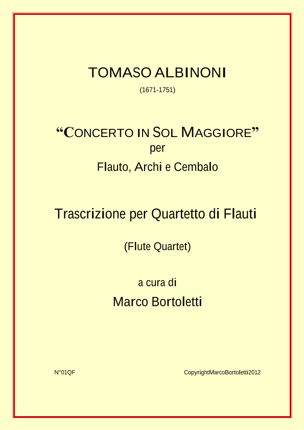 Flute Quartet from "Concerto in G Major" for Flute, Strings and Harpsichord by Tomaso Albinoni (1671 (arr. Marco Bortoletti)