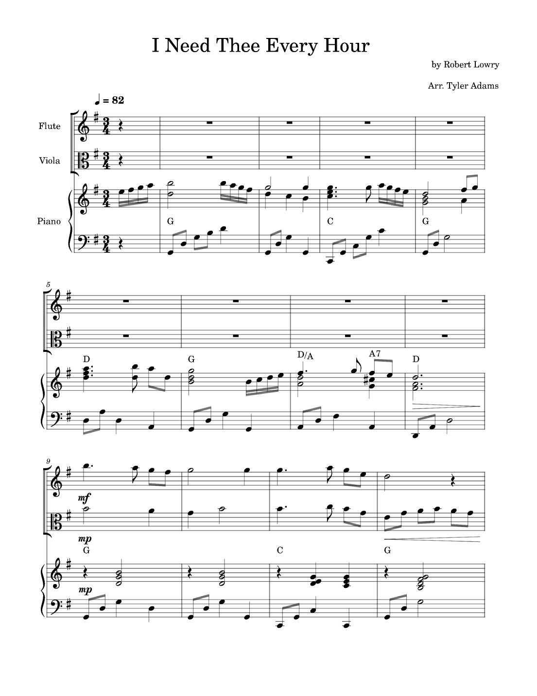 I Need Thee Every Hour (Flute and Viola Duet with Piano) (arr. Tyler Adams)
