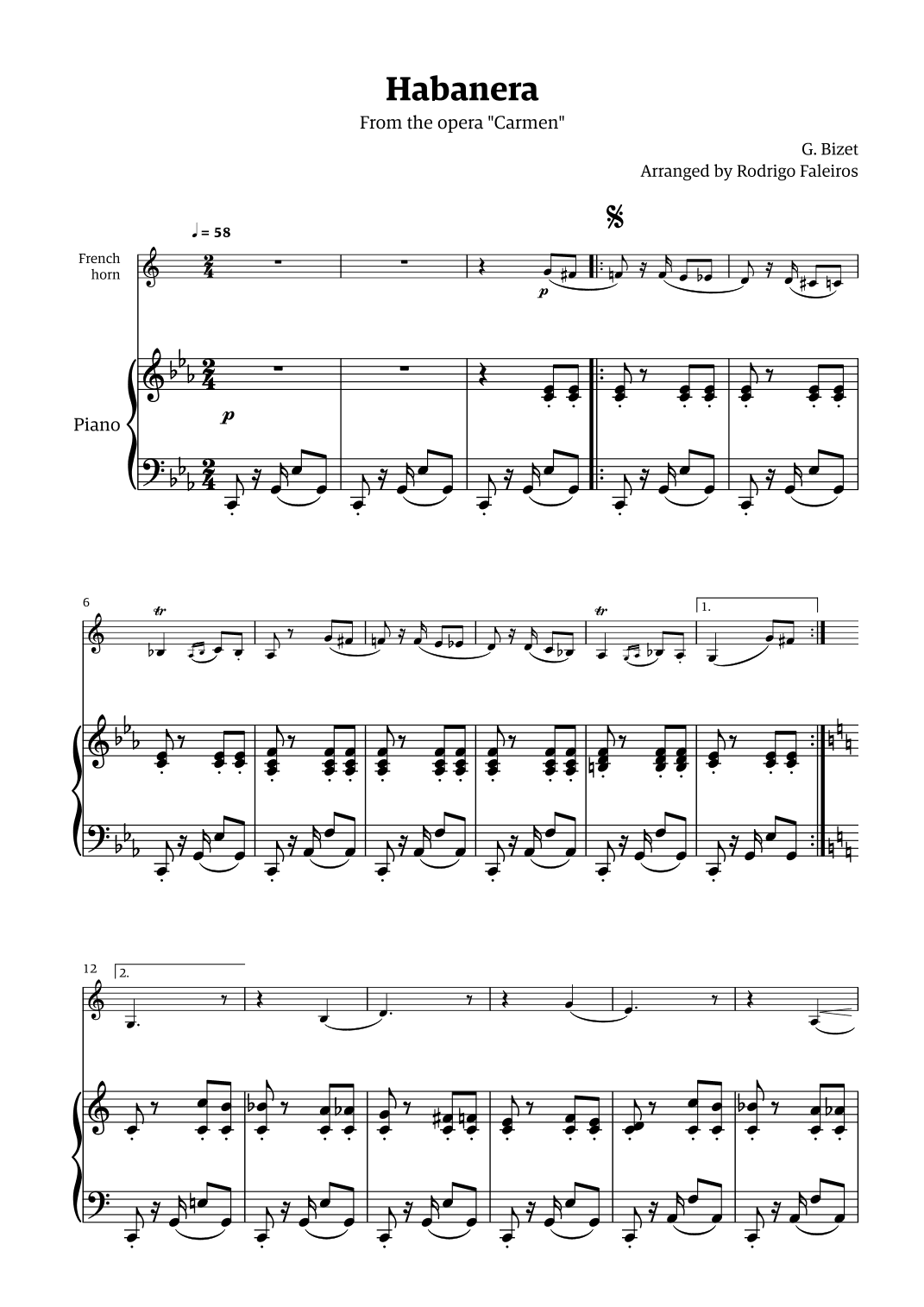 Habanera (for solo french horn w/ piano accompaniment) (arr. Rodrigo Faleiros)
