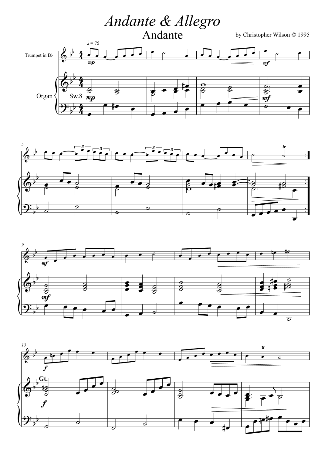 Andante, Lament & Allegro for Trumpet and Organ or Piano
