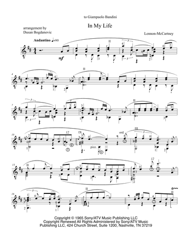 In My Life (arr. Dusan Bogdanovic)