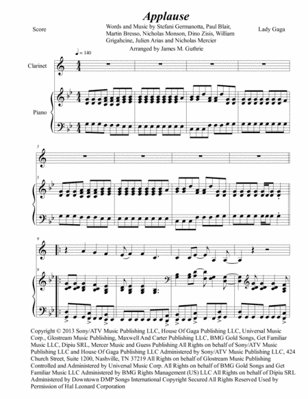 Applause (arr. James M. Guthrie, ASCAP)