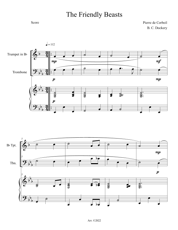 The Friendly Beasts (Trumpet and Trombone Duet with Piano Accompaniment) (arr. B. C. Dockery)