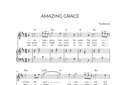 AMAZING GRACE - for piano and tenor in D major with chords (arr. Alex Nunes Rodrigues)