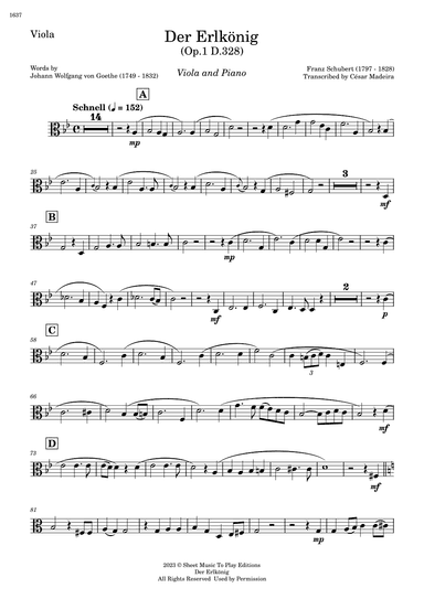 Der Erlkönig by Schubert - Viola and Piano (Individual Parts) (arr. César Madeira)