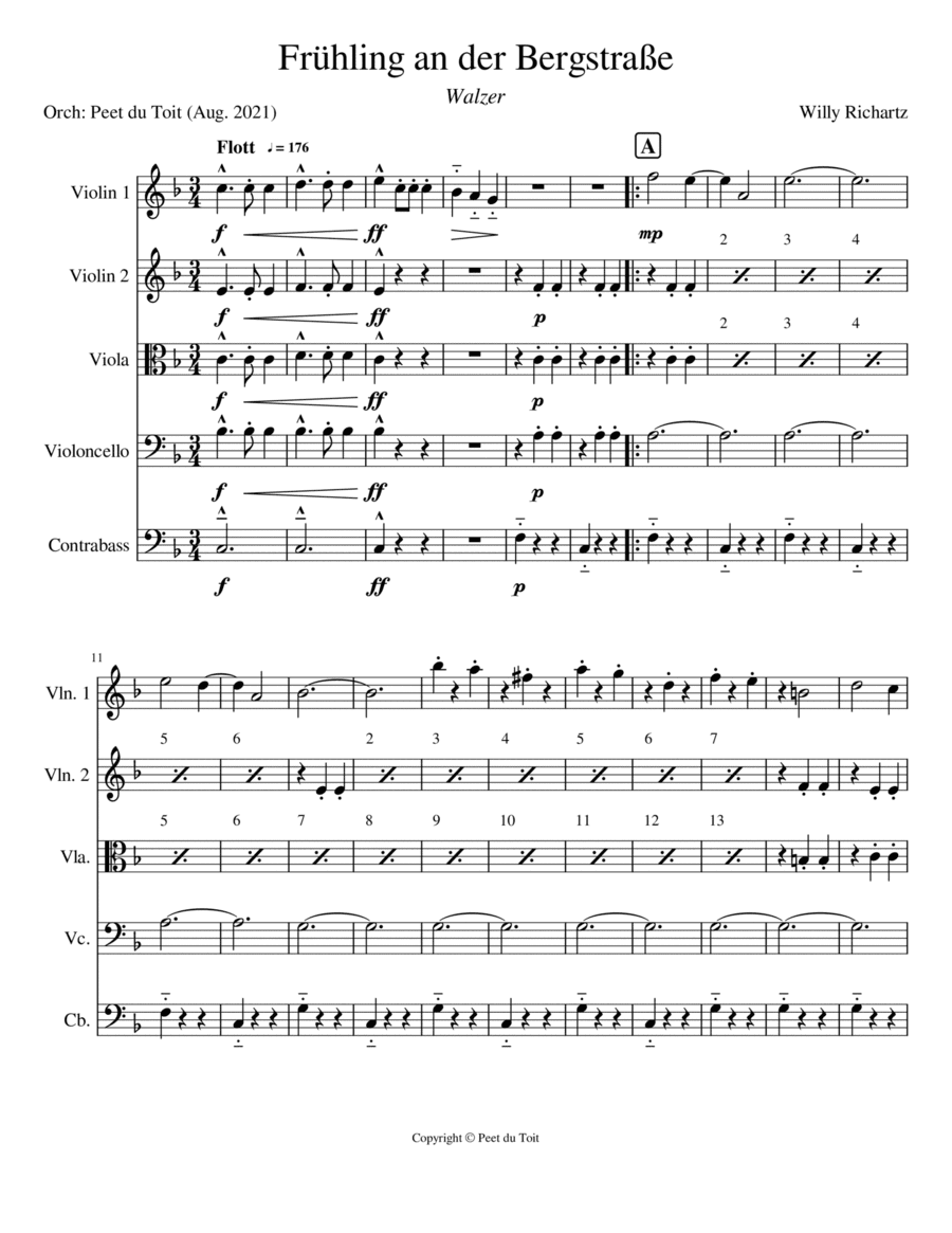 Frühling an der Bergstraße - Willy Richartz (String Quintet) (arr. Willi Draths & Peet du Toit)