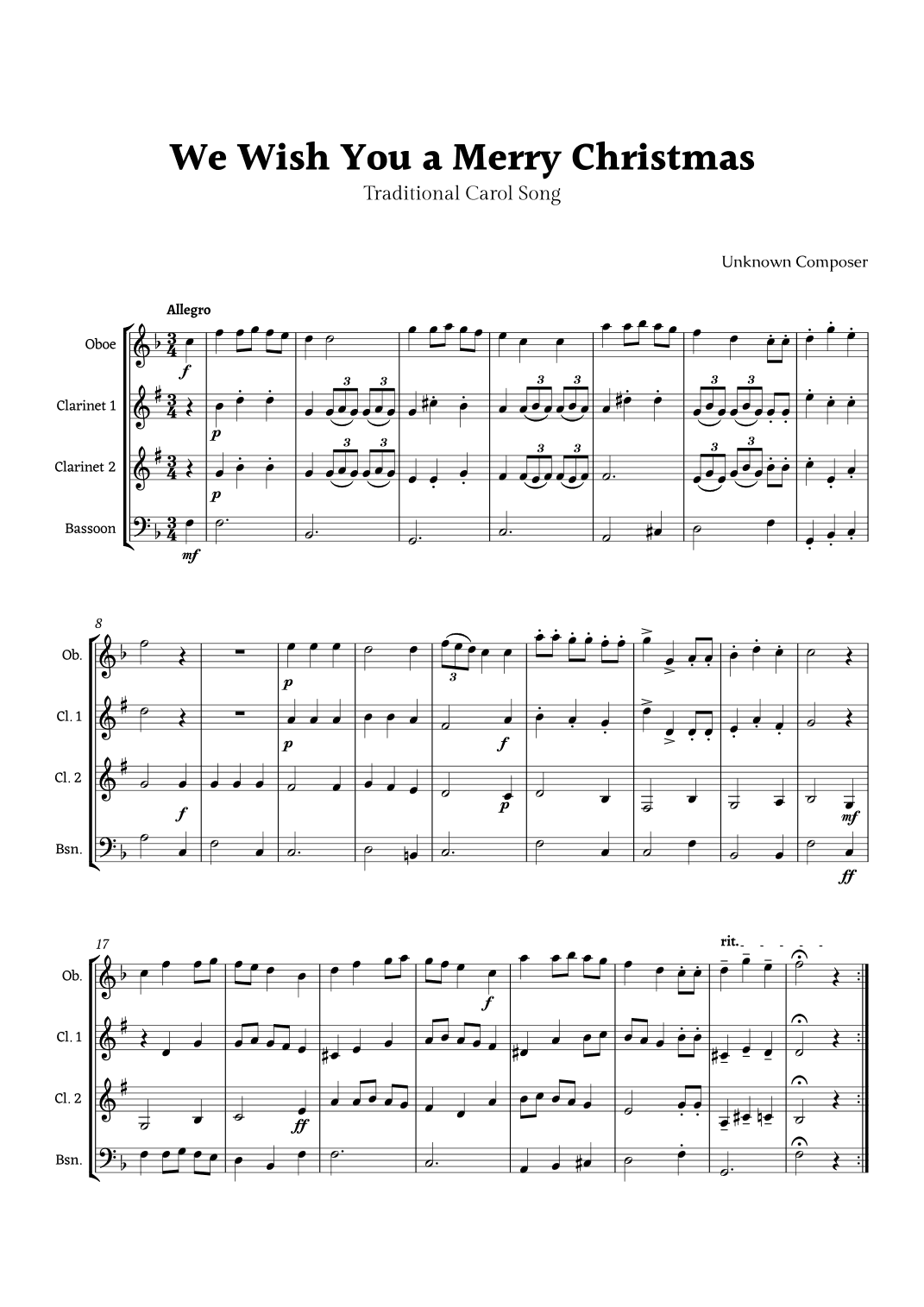 We Wish you a Merry Christmas for Woodwind Ensemble (arr. Rika K.)