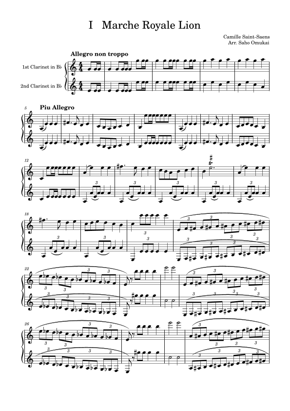 C.Saint-Saens: Carnival of the animals for two clarinets (arr. Saho Omukai)