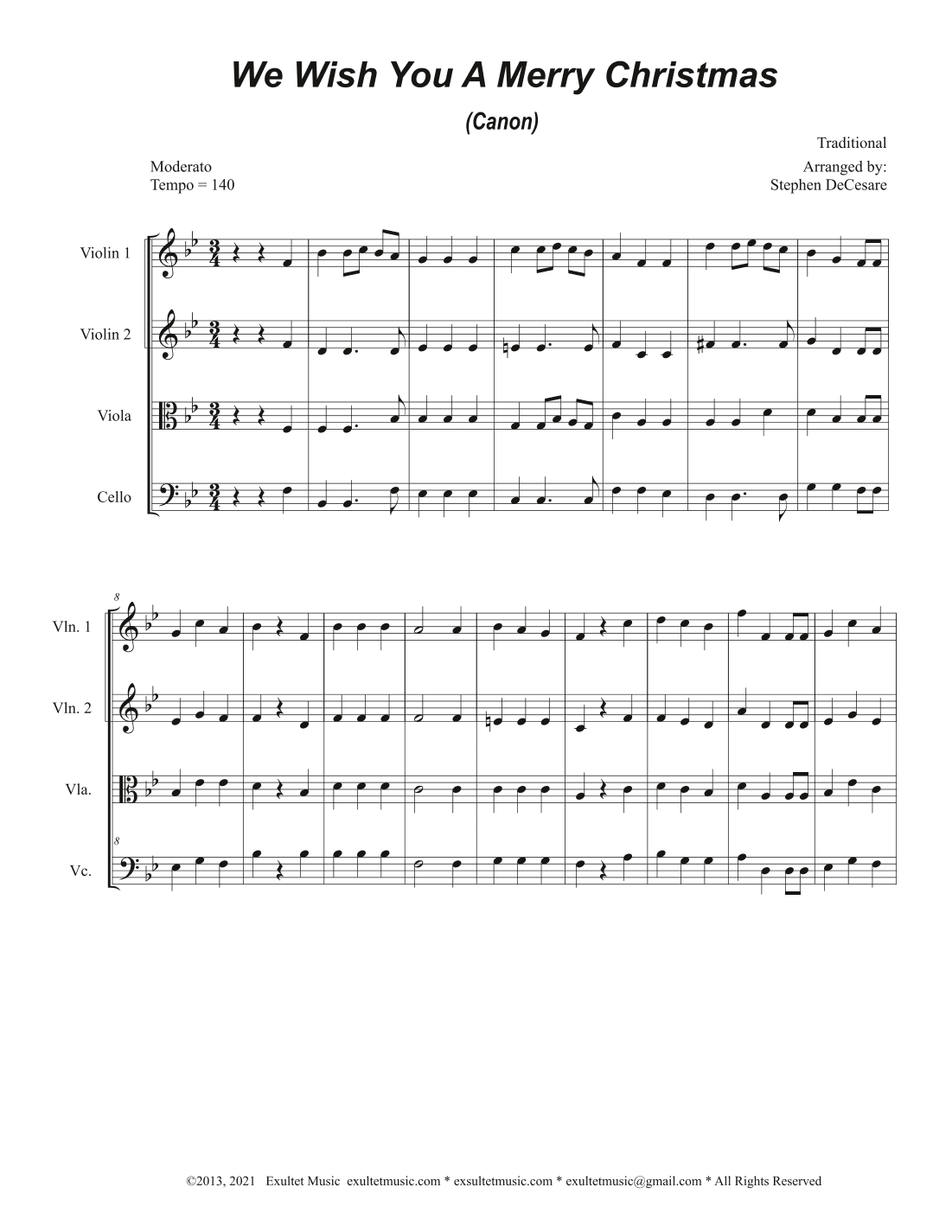 We Wish You A Merry Christmas (Canon) (String Quartet) (arr. Stephen DeCesare)
