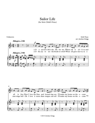 Sailor Life (for Solo Child's Voice) (arr. Jordan Grigg)