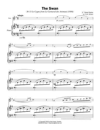 The Swan / Le cygne for flute (violin) and easy piano (arr. K. Krantz)