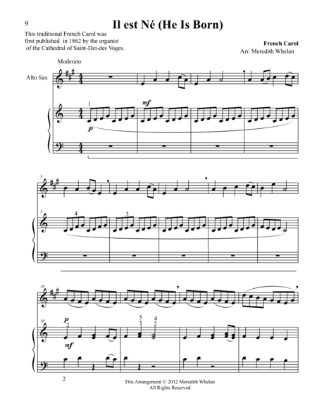 Christmas Duets for Saxophone & Piano:  Il Est Ne (He Is Born) (arr. Meredith Whelan)