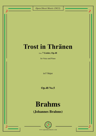 Brahms-Trost in Thränen,Op.48 No.5 in F Major (arr. OSM Press)