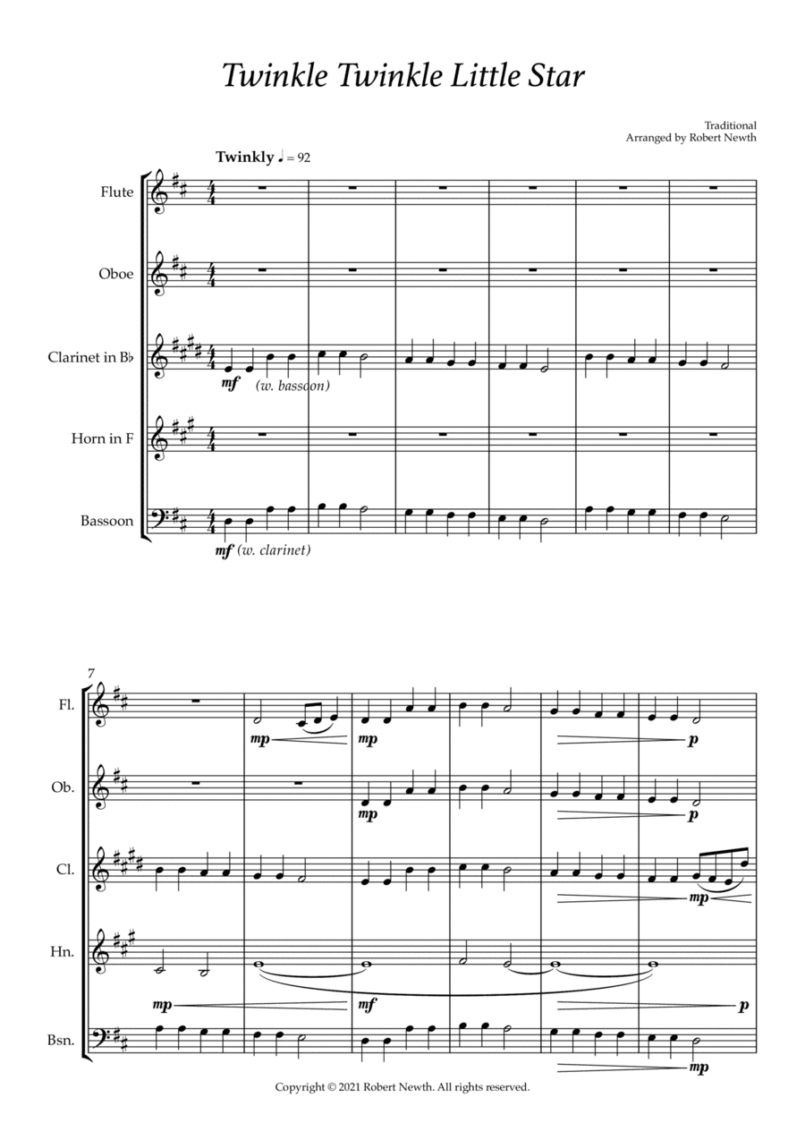 Twinkle Twinkle Little Star (for Wind Quintet) (arr. Robert Newth)