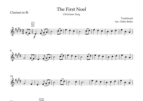 The First Noel (Christmas Song) for Clarinet in Bb Solo (arr. Fabio Britto)