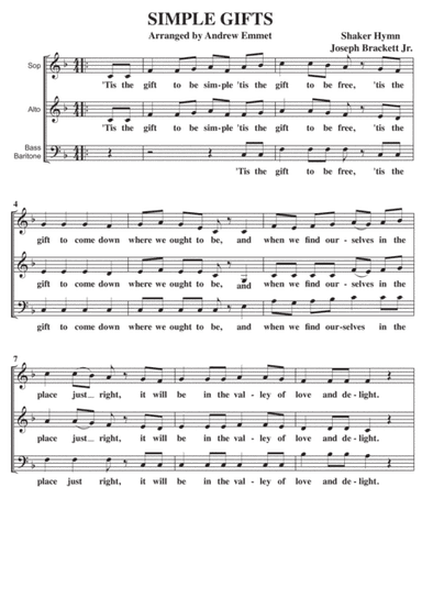 Simple Gifts A Cappella SAB (arr. Andrew Emmet)