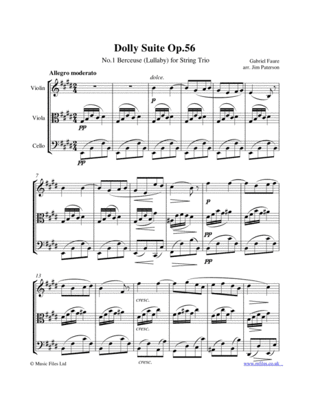 Gabriel Faure's Dolly Suite: No.1 Berceuse for String Trio (arr. Jim Paterson)
