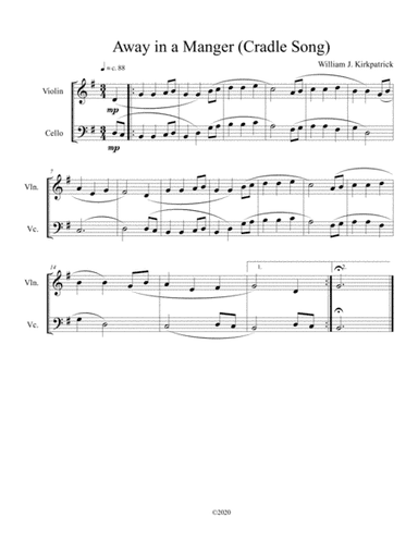 Away in a Manger (Cradle Song) for violin and cello duet (arr. B C Dockery)