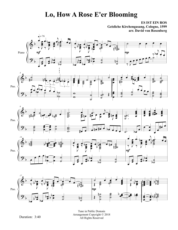 Lo, How a Rose E'er Blooming (arr. David A. von Rosenberg)