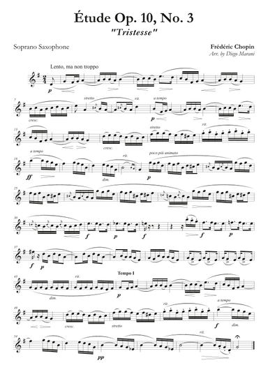 Etude Op. 10, No. 3 for Soprano Saxophone and Piano (arr. Diego Marani)