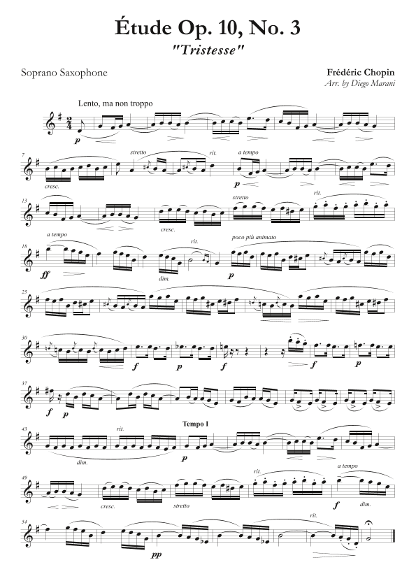 Etude Op. 10, No. 3 for Soprano Saxophone and Piano (arr. Diego Marani)