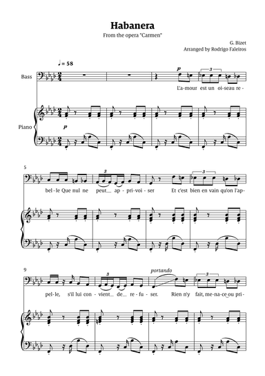 Habanera (for bass - F minor/major) (arr. Rodrigo Faleiros)