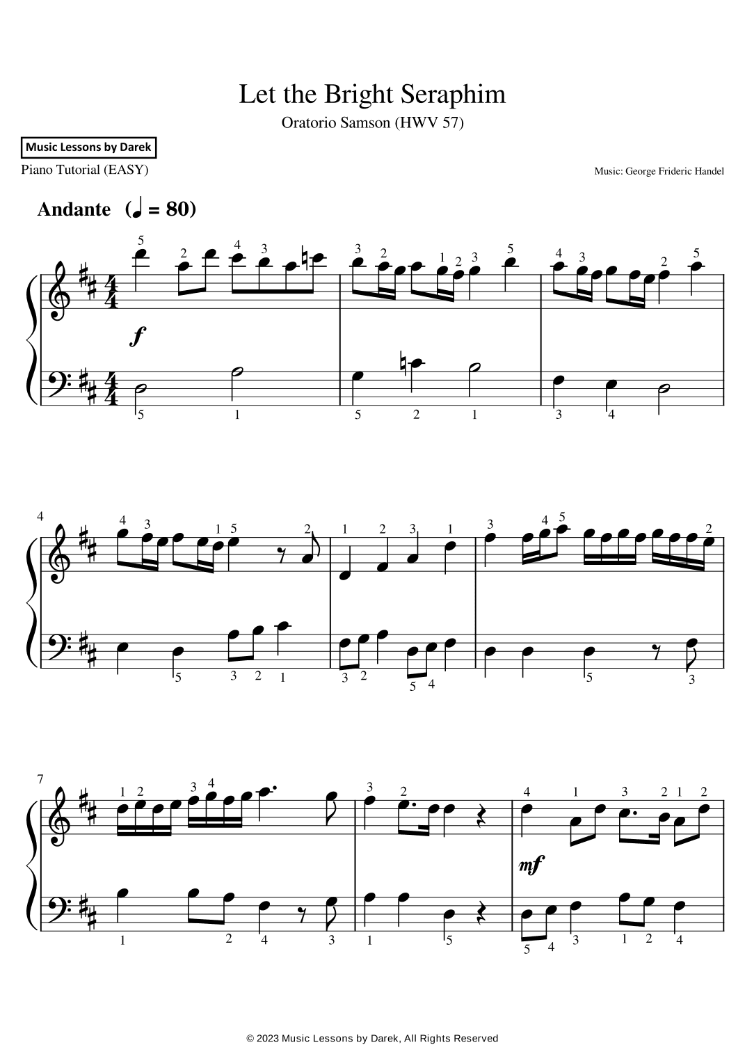 Let the Bright Seraphim (EASY PIANO) Oratorio Samson (HWV 57) [George Frideric Handel] (arr. Darek)