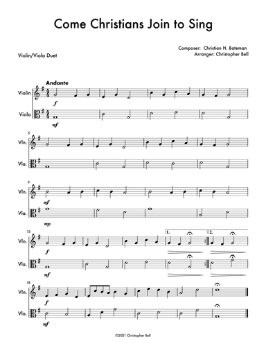 Come Christians, Join To Sing - Violin/Viola Duet (arr. Christopher Bell)