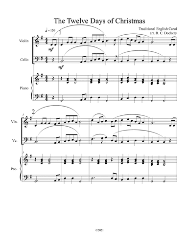The Twelve Days of Christmas (Violin and Cello Duet with Piano Accompaniment) (arr. B. C. Dockery)