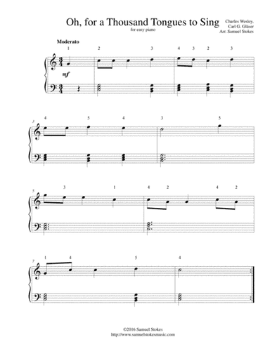 Oh, for a Thousand Tongues to Sing (O for a Thousand Tongues to Sing) - for easy piano (arr. Samuel Stokes)