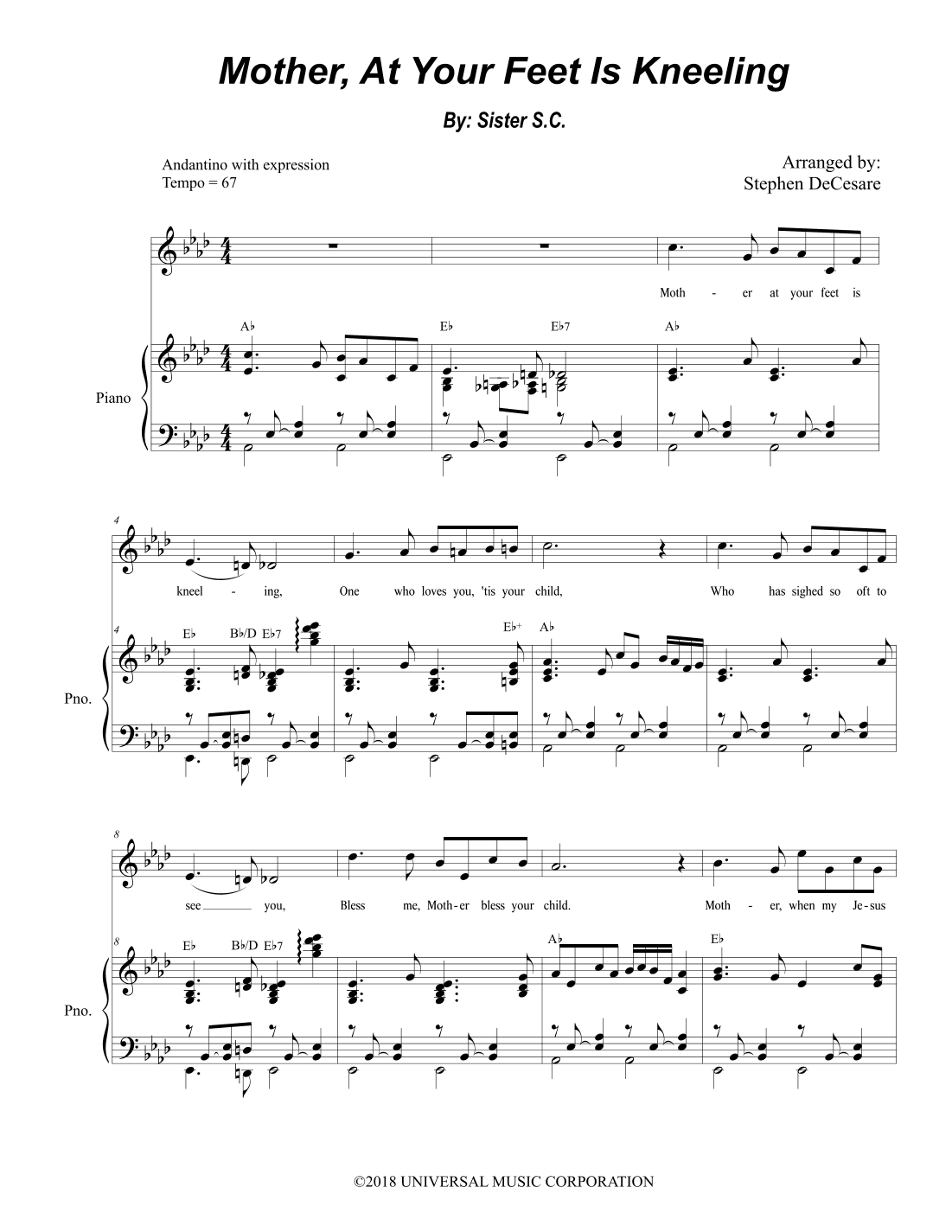 Mother At Your Feet Is Kneeling (arr. Stephen DeCesare)