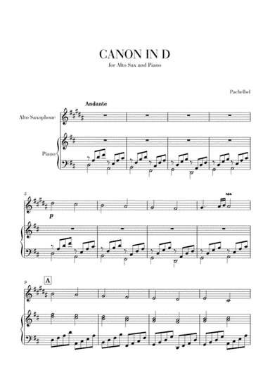 Canon in D for Alto Sax and Piano (arr. Cadenza Editions)