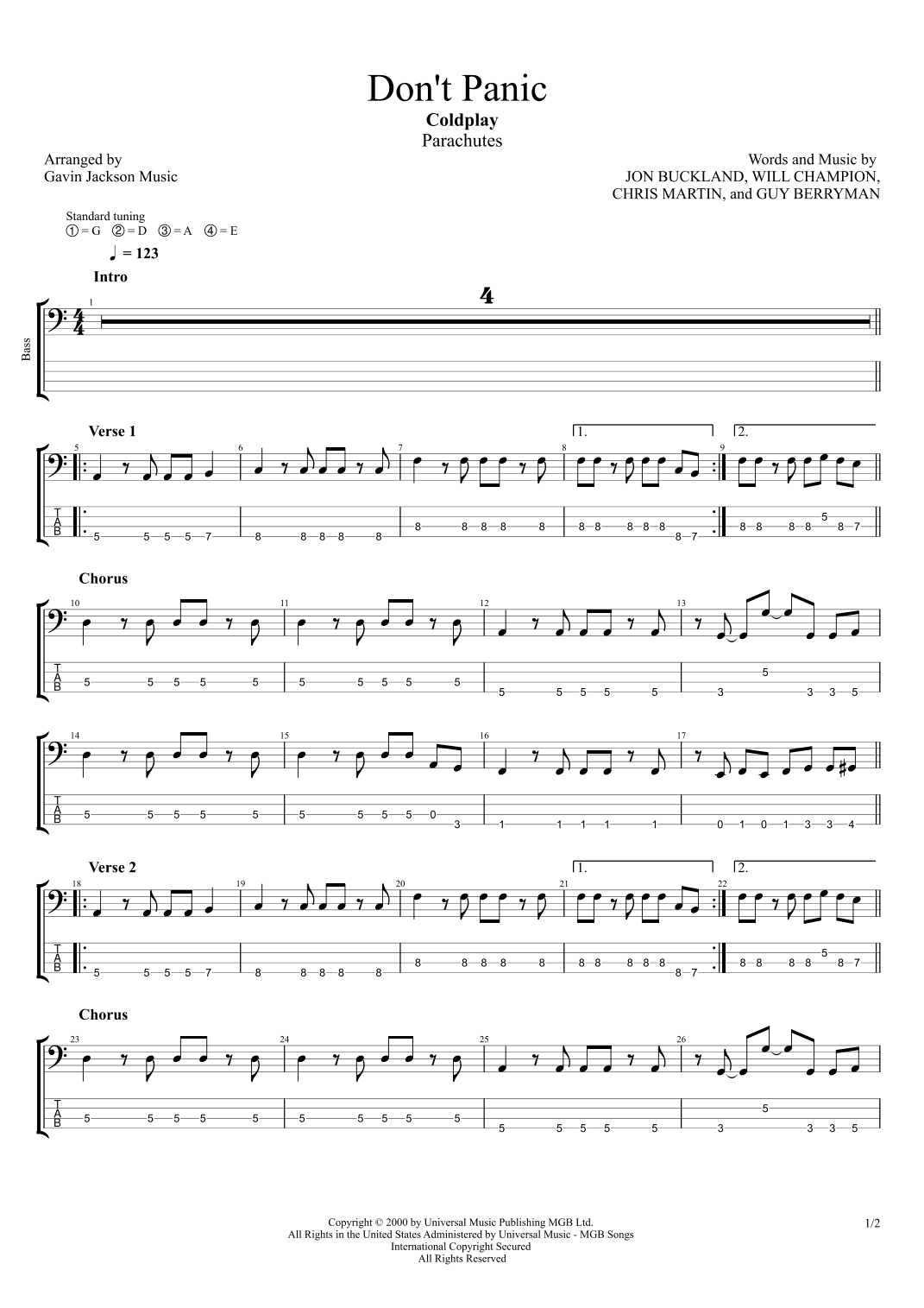 Don't Panic (arr. Gavin Jackson Music)