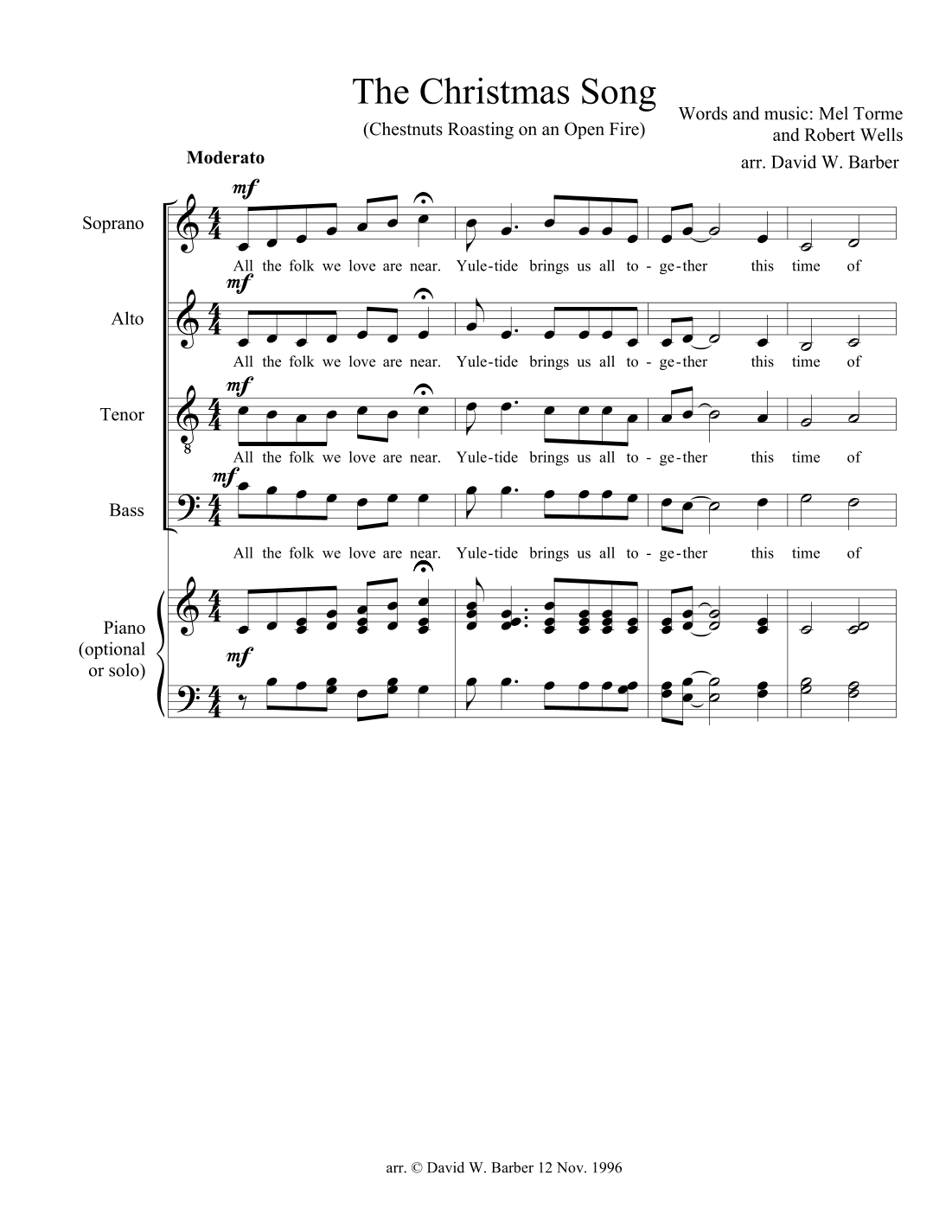 The Christmas Song (chestnuts Roasting On An Open Fire) (arr. David W. Barber)