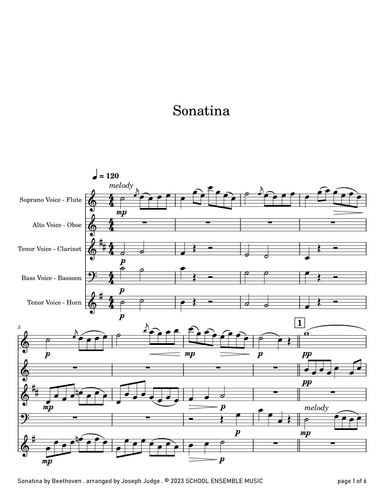 Sonatina by Beethoven for Woodwind Quartet in Schools (arr. Joseph Judge)