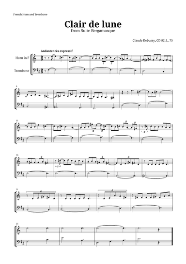 Clair de Lune by Debussy for French Horn and Trombone (arr. Langanho)