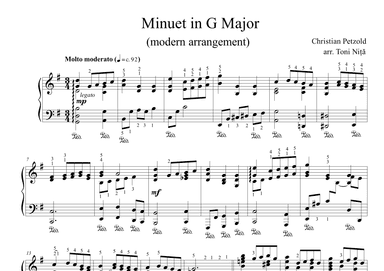 Minuet in G major, BWV Anh.114 (Petzold, Christian) - modern piano arrangement (arr. Toni Nita)