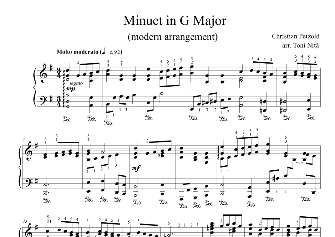 Minuet in G major, BWV Anh.114 (Petzold, Christian) - modern piano arrangement (arr. Toni Nita)