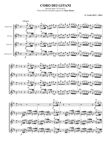 "Anvil Chorus" from the Opera "Il Trovatore" for Saxophone Quartet (SATB) (arr. Diego Marani)