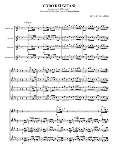 "Anvil Chorus" from the Opera "Il Trovatore" for Saxophone Quartet (SATB) (arr. Diego Marani)