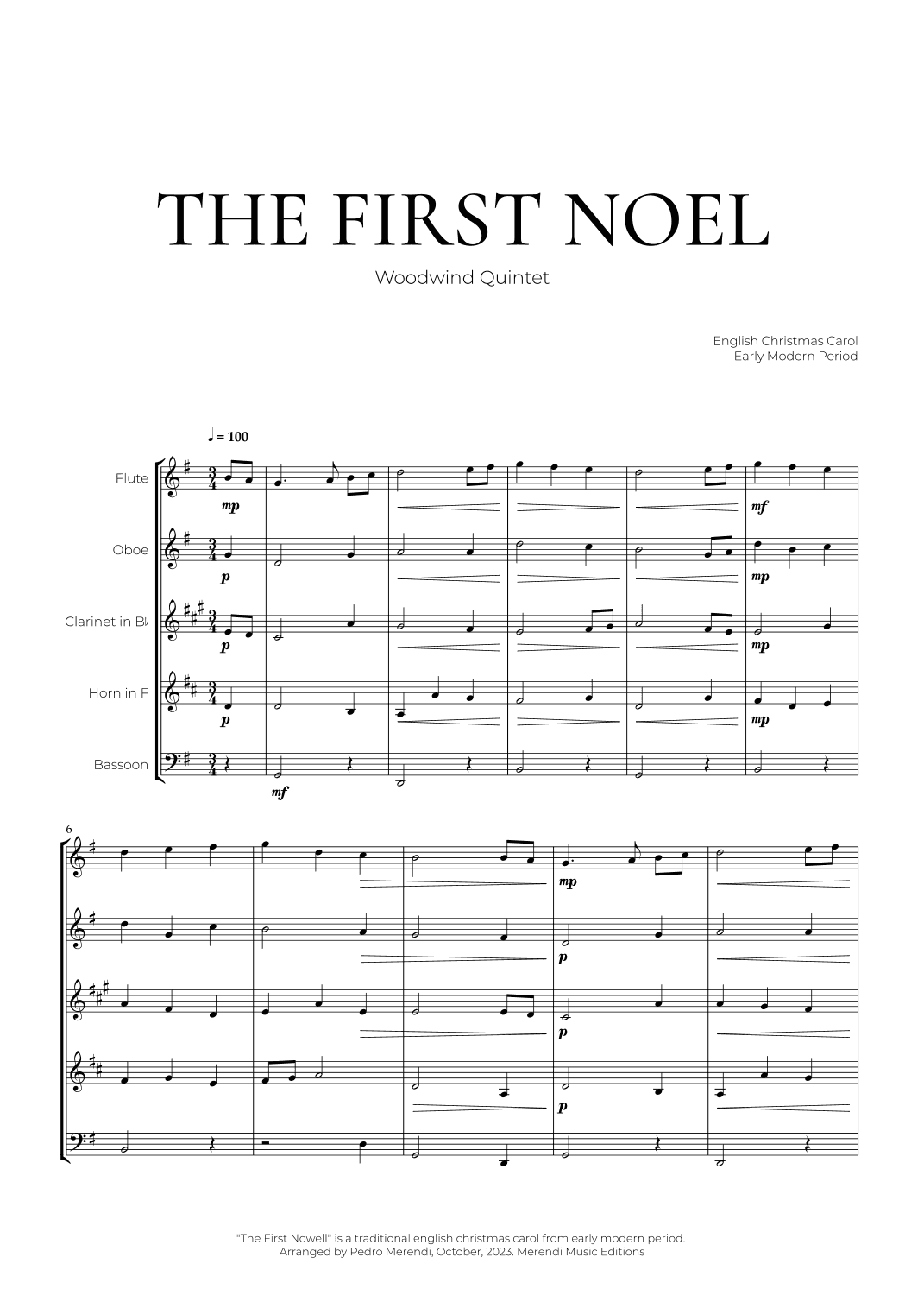 The First Noel (Woodwind Quintet) - Christmas Carol (arr. Pedro Merendi)