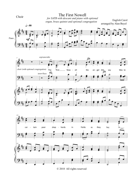 The First Noel (SATB with piano and optional congregation/audience) (arr. Alan Beyel)
