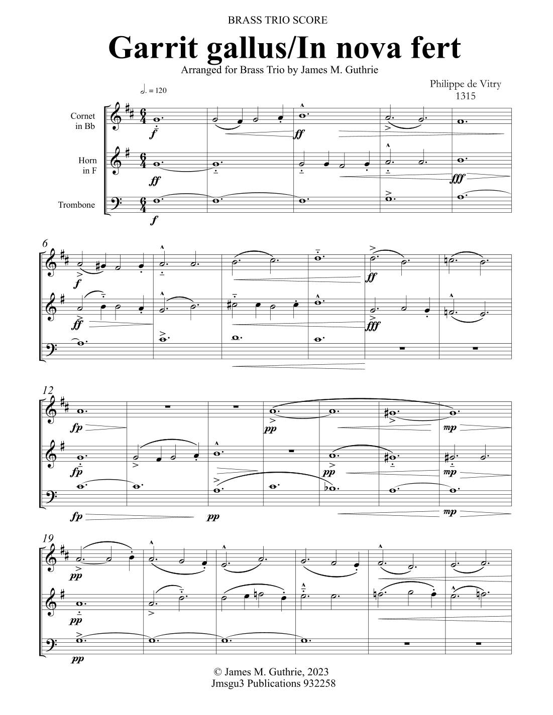 de Vitry: Garrit gallus/In nova fert for Brass Trio (arr. James M. Guthrie)